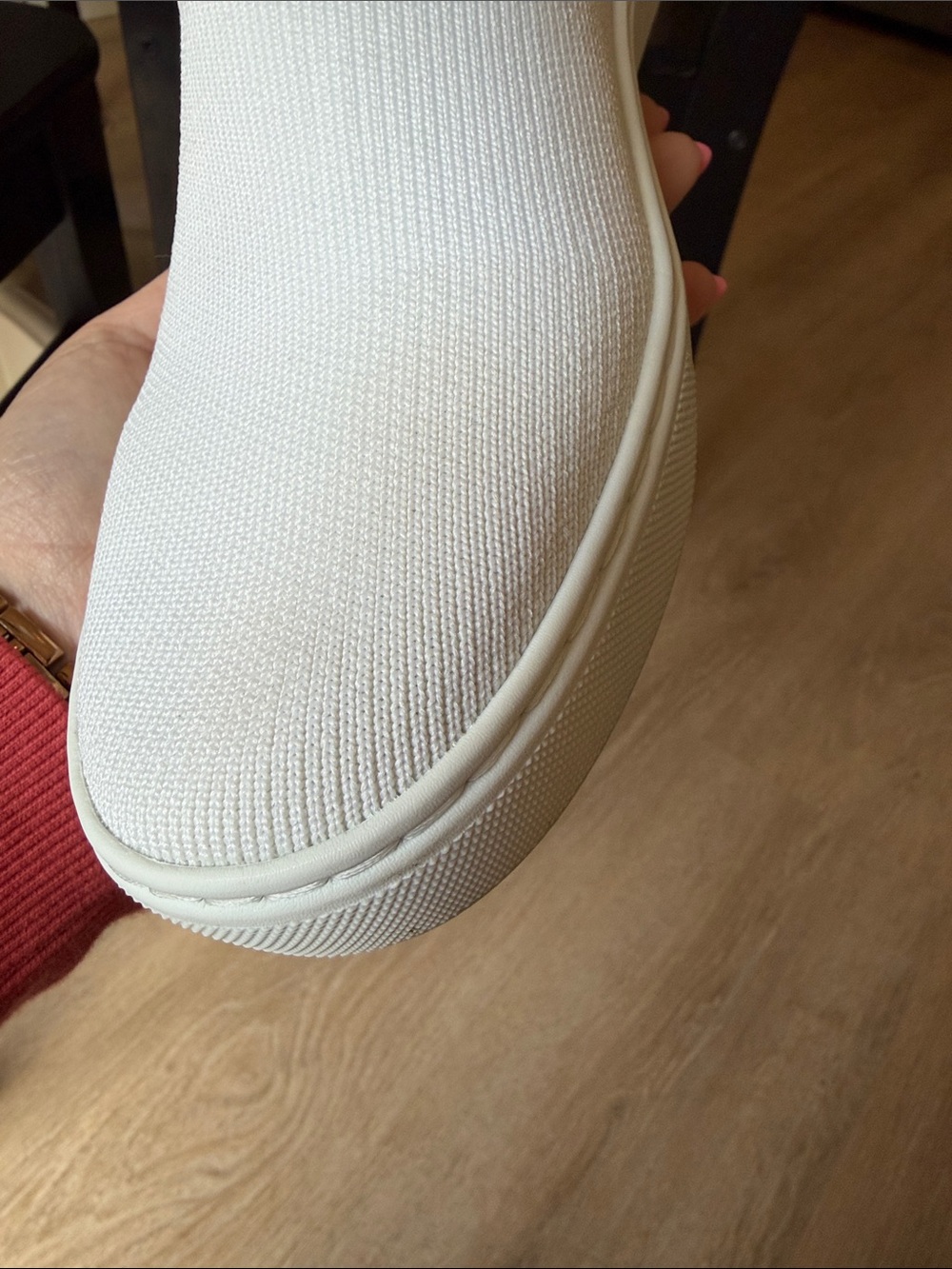 Rothy's White Slip-On Sneakers with Navy Heel Trim - Picture 5 of 5
